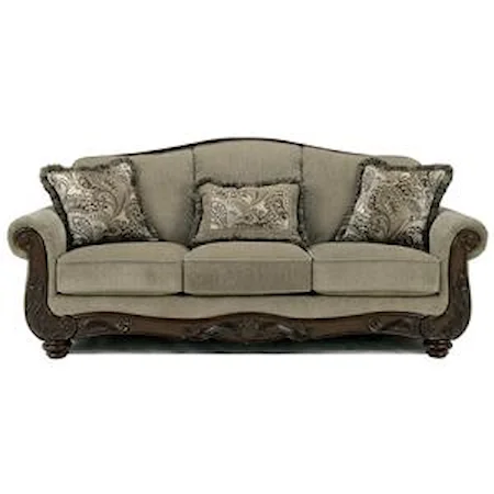 Traditional Camel Back Sofa with Exposed Wood Trim